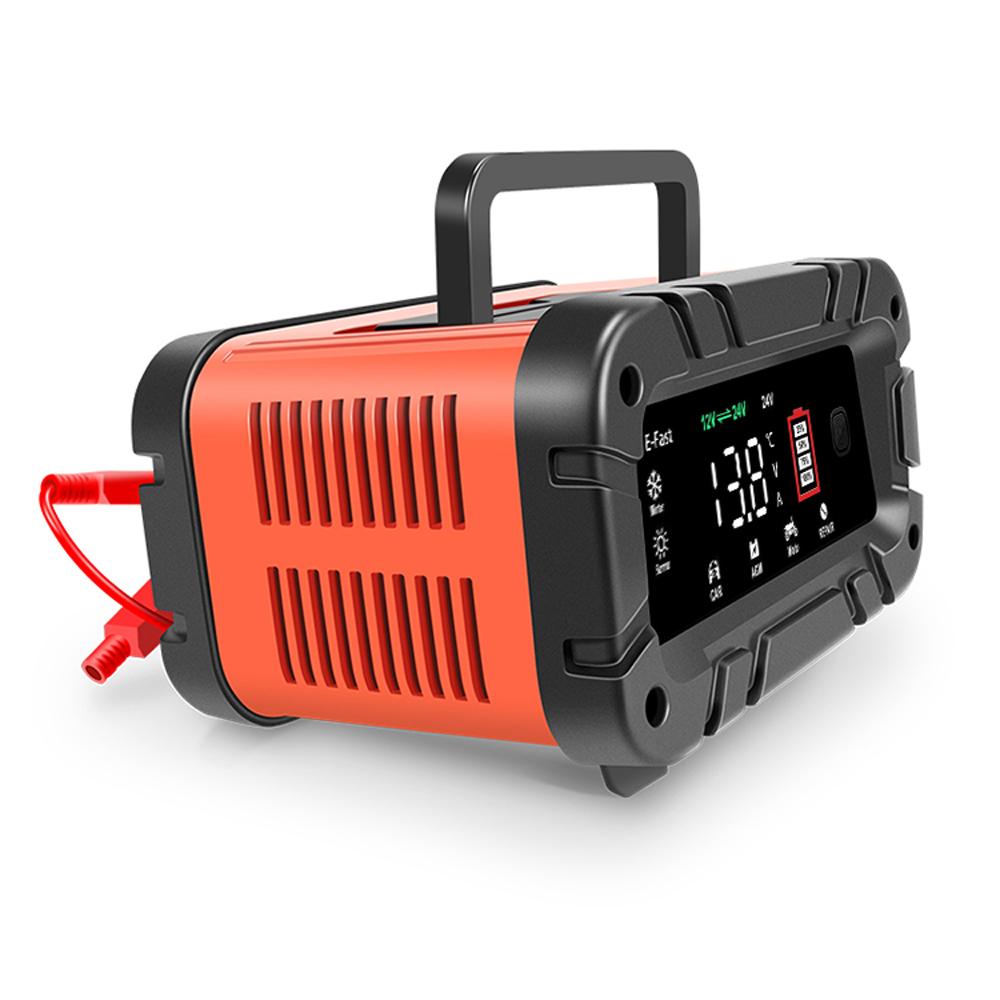 E-FAST Car Battery Chargers 12V/24V Intelligent Pulse Repairing Charge Device Automotive Battery Trickle Maintainer with LCD Digital Display for Car Truck Motorcycle Battery Leadacid Battery Lithium Battery