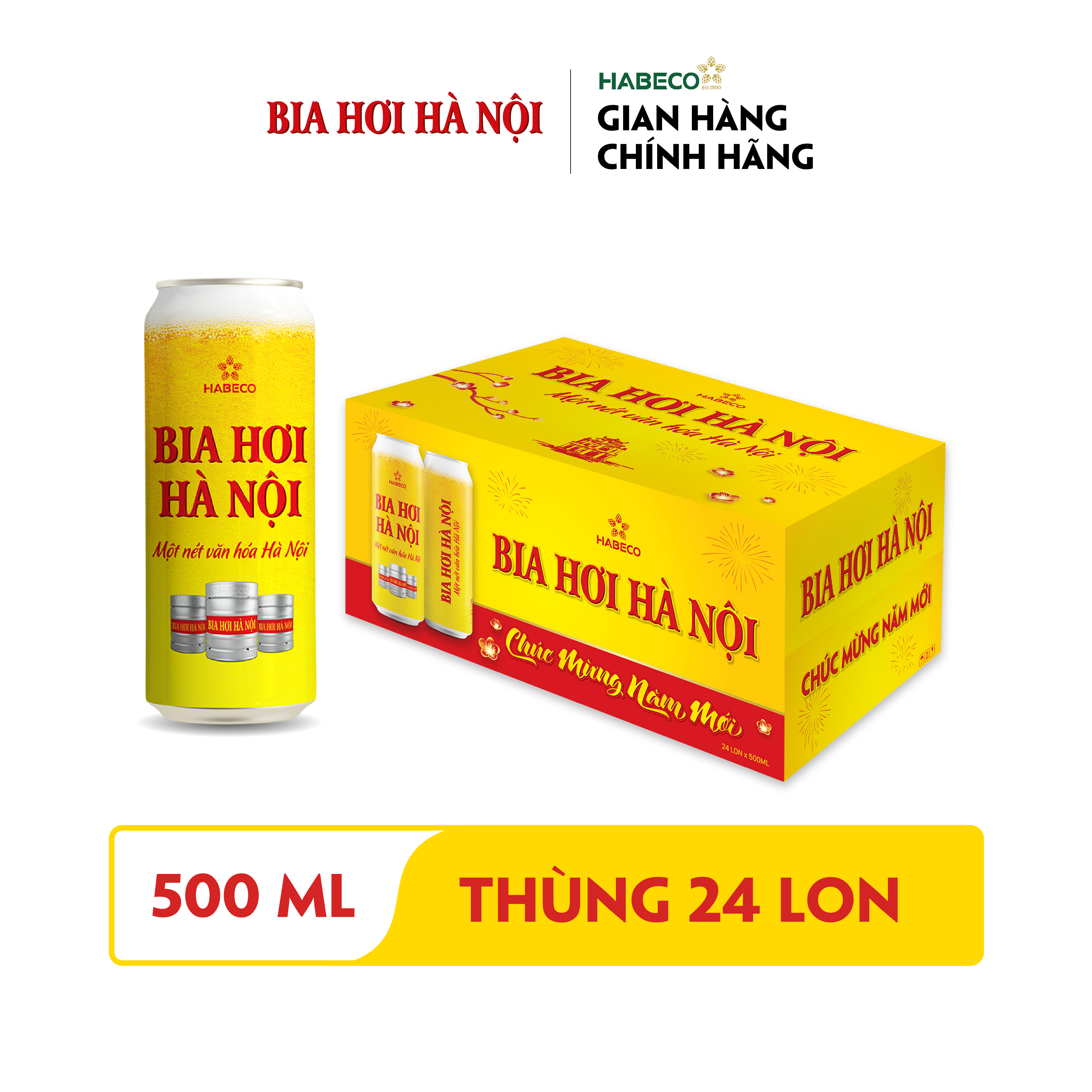 Combo 2 Thùng Bia Hơi Hà Nội - Thùng 24 lon 500ml - Phiên bản Tết