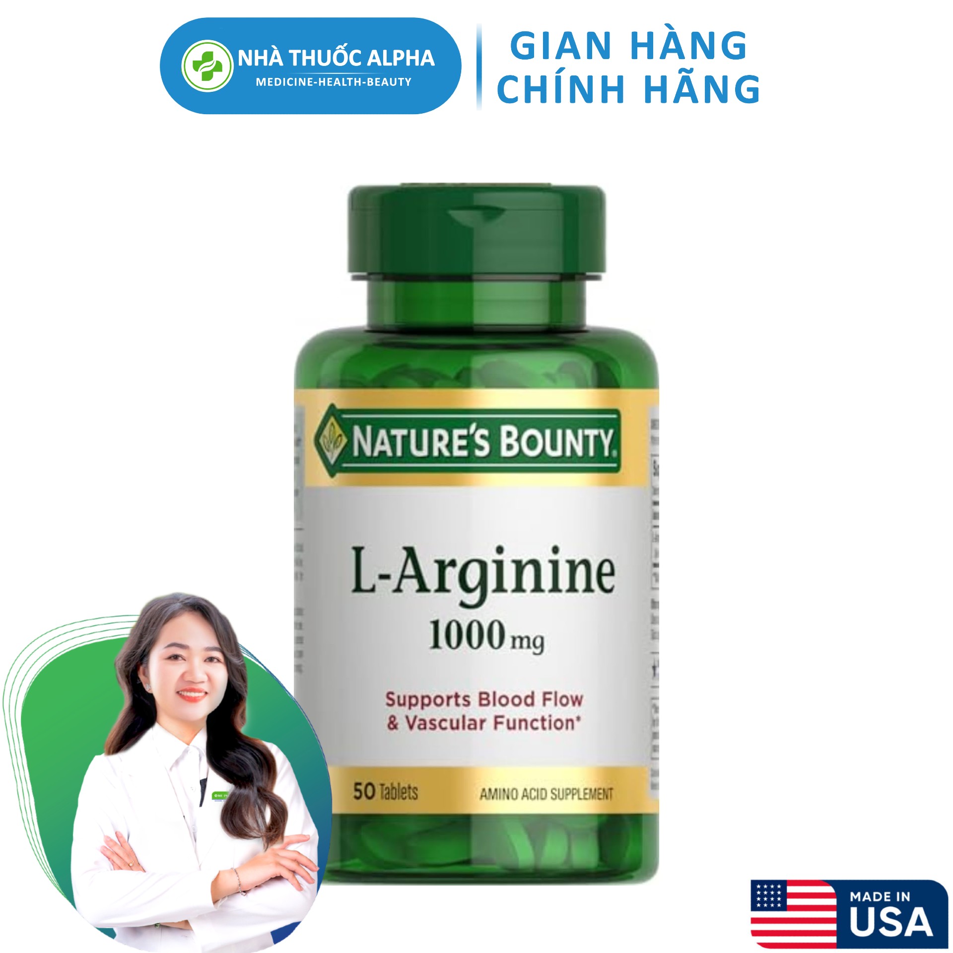 Viên uống hỗ trợ sức khỏe nam Nature’s Bounty L-Arginine 1000mg 50 Viên