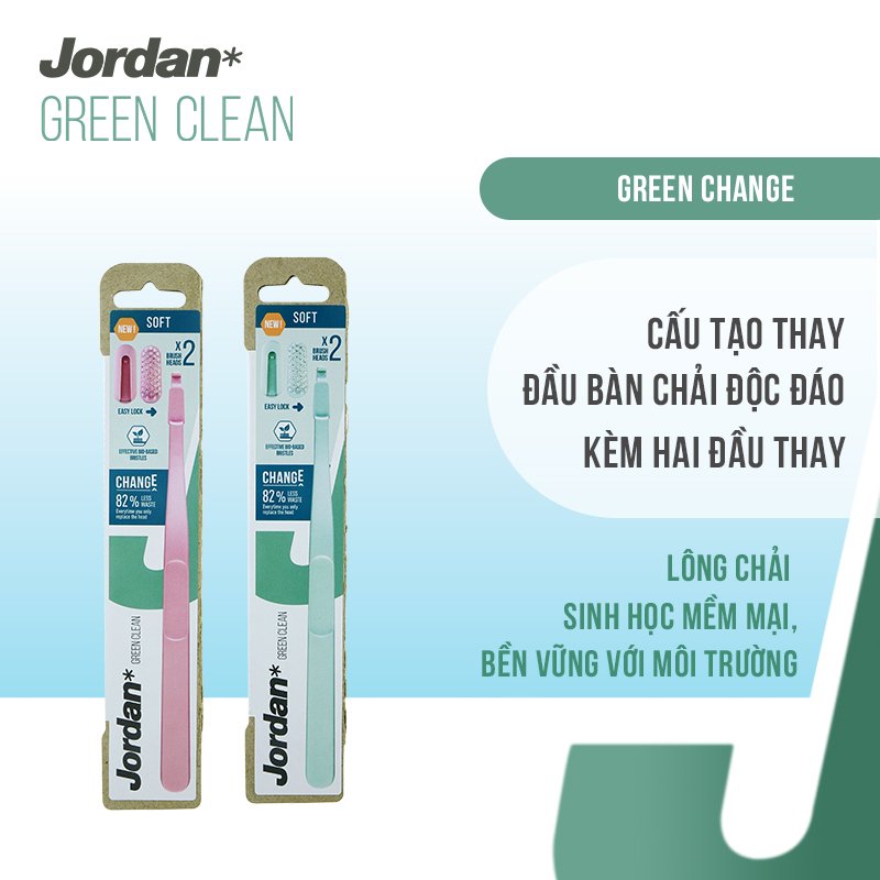 Combo 2 Bàn chải đánh răng Jordan Green Clean cho trẻ em 5-10 tuổi lông siêu mềm