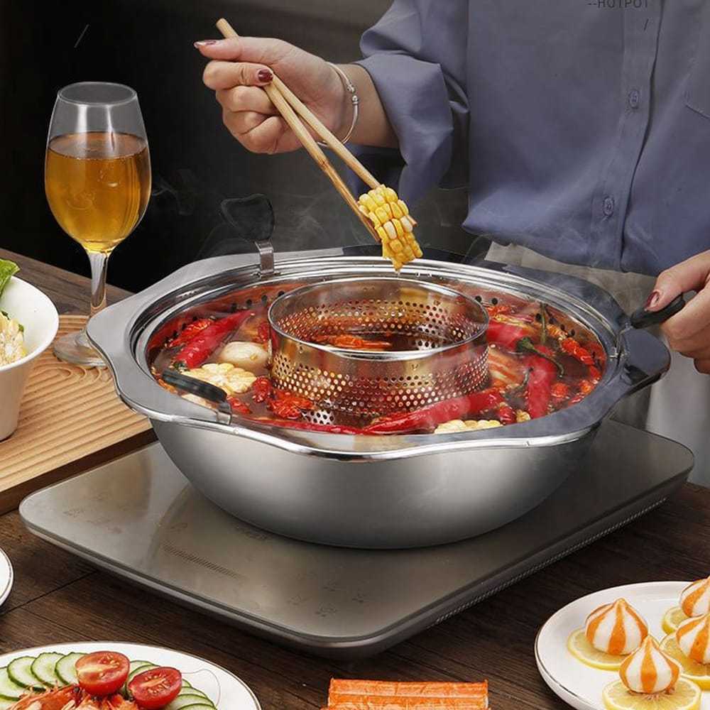 [KoSuyTu] Nồi Lẩu Xoay 2 Tầng/ 2 Ngăn Đa Năng Hàn Quốc - Dùng Được Bếp Từ &amp; Bếp Ga - KT 32cm Cho 6-8 Người Ăn