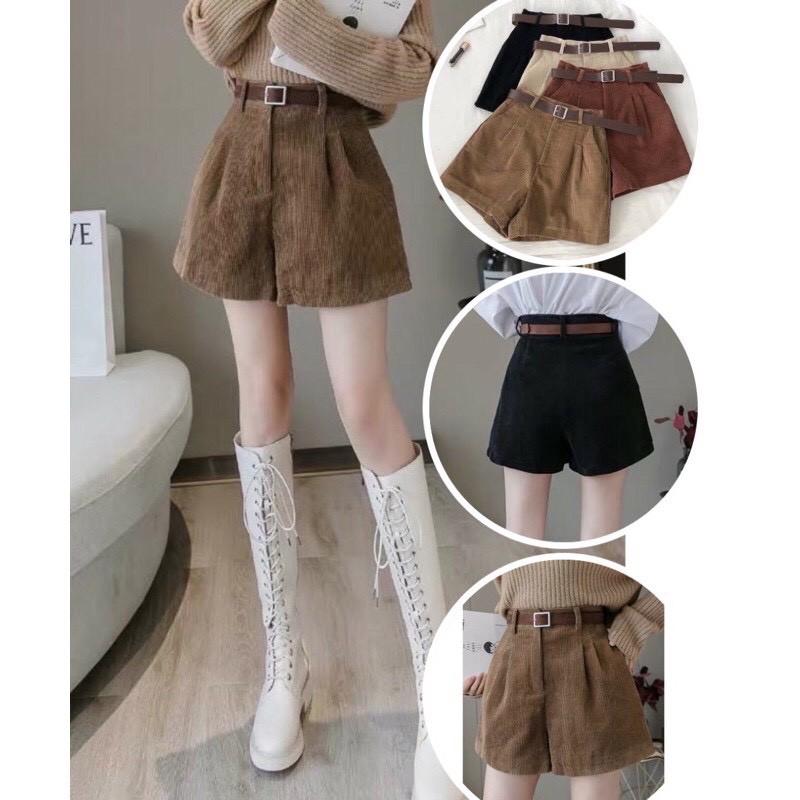 Quần short nhung tăm siêu hot (không kèm belt) chất vải mềm nhẹ thời trang Banamo Fashion quần short nhung tăm 651