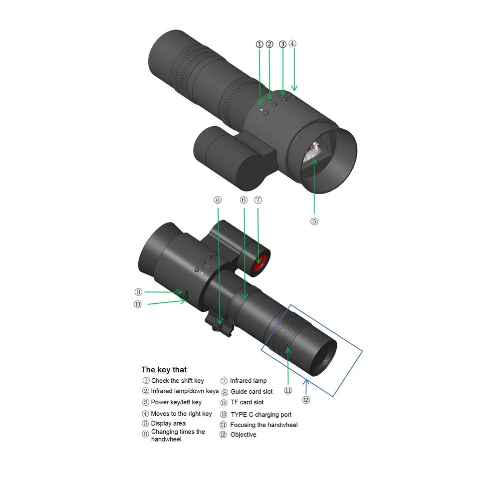 Portable Monocular Crossing Cursor Night-Visions Sight Device Day Night Use 1.54inch Display 350M Effective Viewing Distance Photo Taking Video Recording Infrared Digital Vedio Camera