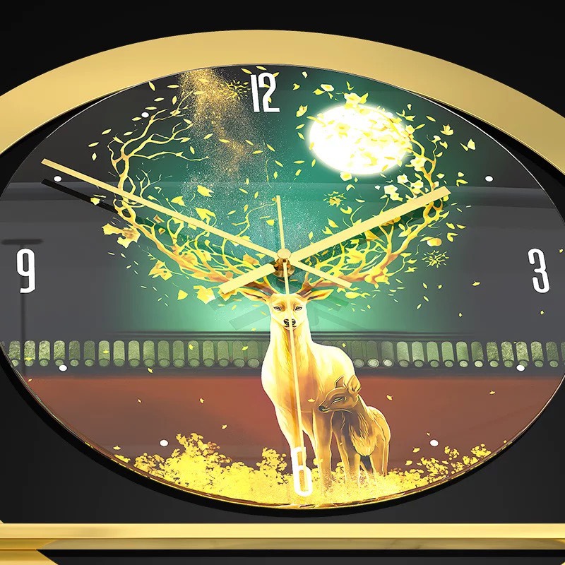 Đồng hồ treo tường cao cấp thiết kế tranh thiên nhiên hươu vàng DH 7530103-D