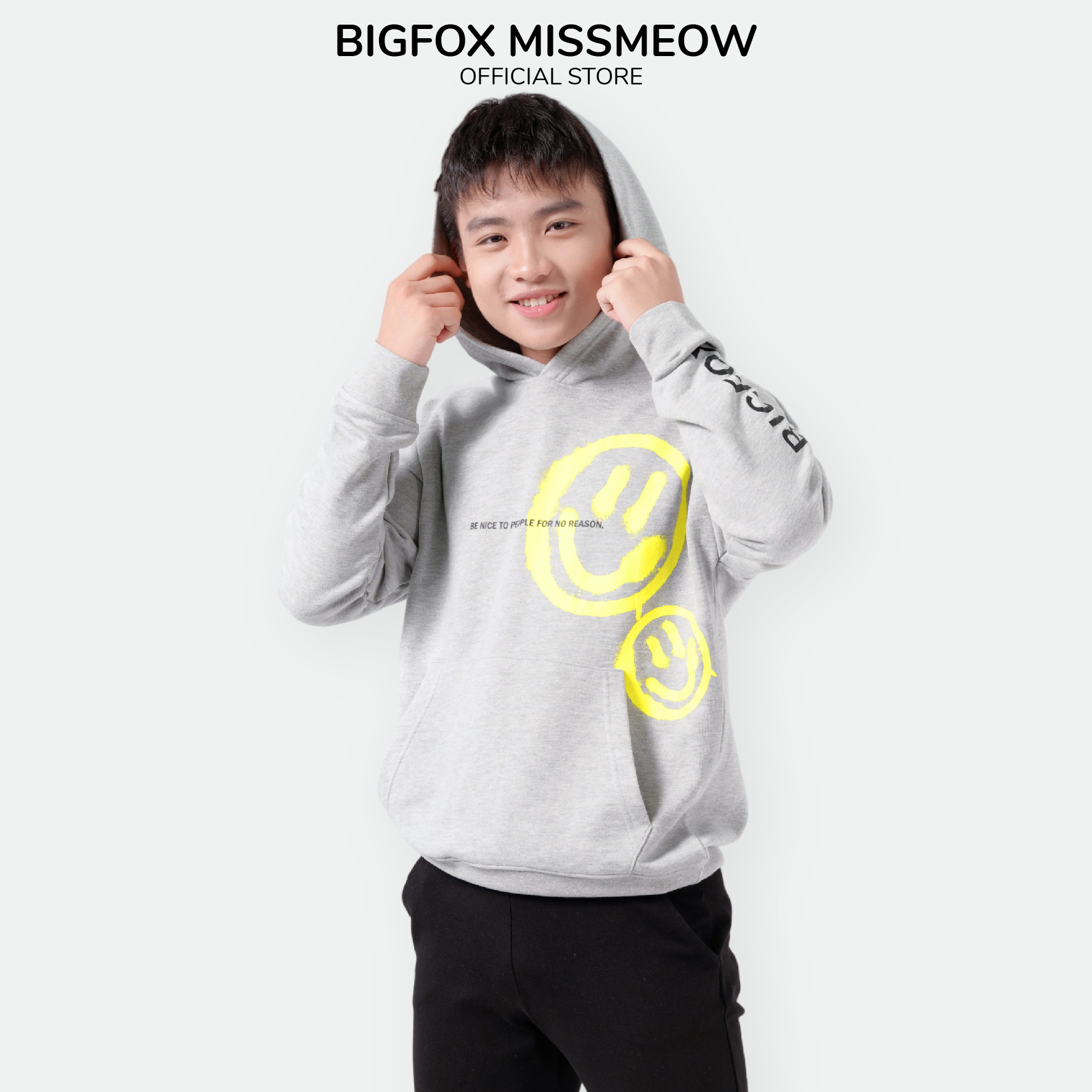 Áo khoác nam BIGFOX thu đông, áo hoodie nam tuổi teen dài tay hình mặt cười 45 - 65kg