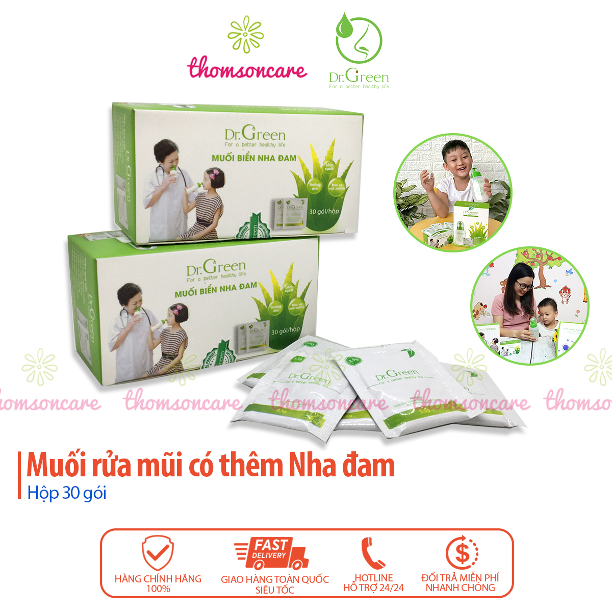 Muối Rửa Mũi Dr Green - Có thêm nha đam (Lô hội) - Làm sạch bụi bẩn, vi khuẩn, giảm ngạt mũi, viêm xoang, giúp dễ thở hơn