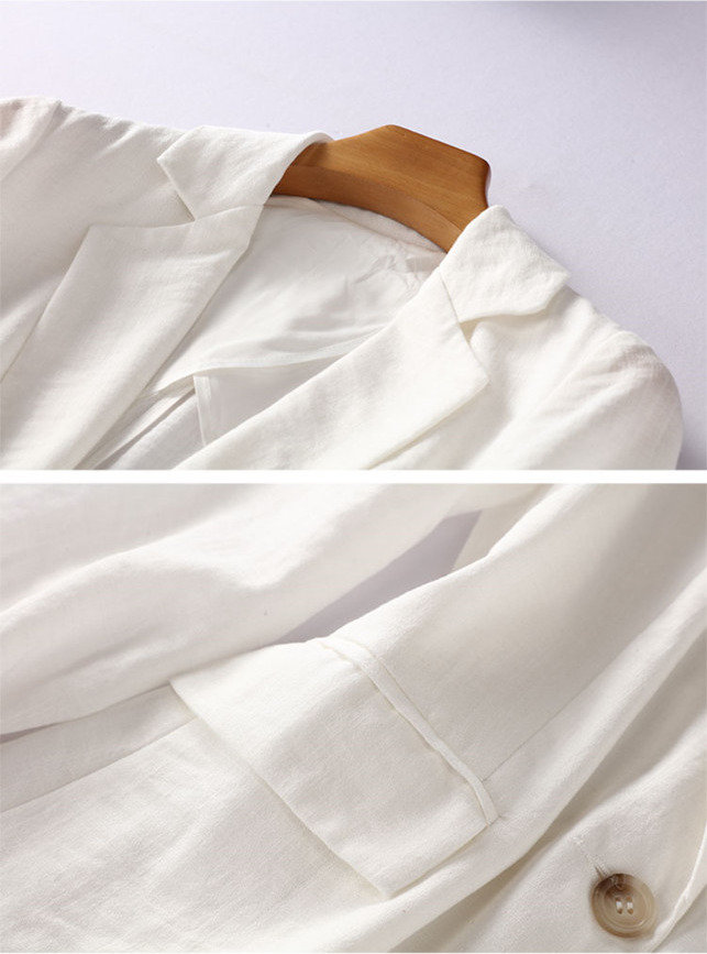 Áo Vest Blazer Nữ Linen Trắng Tay Mangset