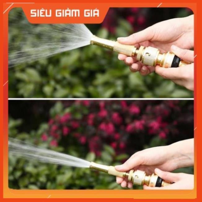 Bộ dây vòi xịt nước rửa xe, tưới cây . tăng áp 3 lần, loại 15m 206587 đầu đồng,cút đồng+ tặng đai