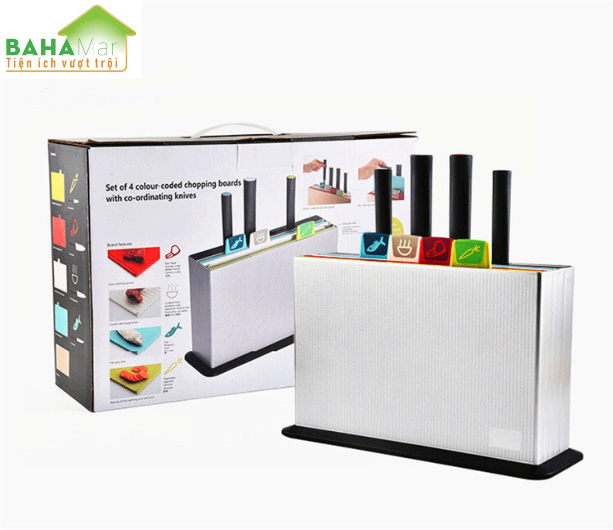 BỘ DAO THỚT 4 MÀU CÓ PHÂN LOẠI SỬ DỤNG THEO THỰC PHẨM BAHAMAR để tránh lây nhiễm chéo của thành phần loài vi khuẩn và ảnh hưởng đến chất lượng thực