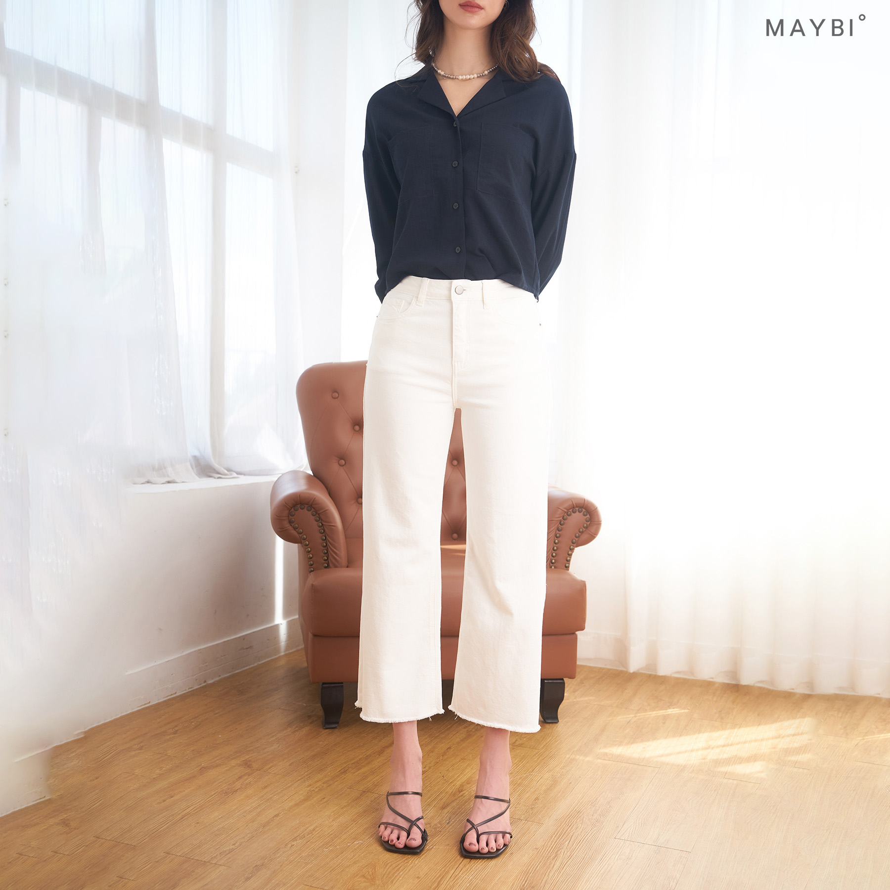 MAYBI - Quần culotte khaki thun trắng