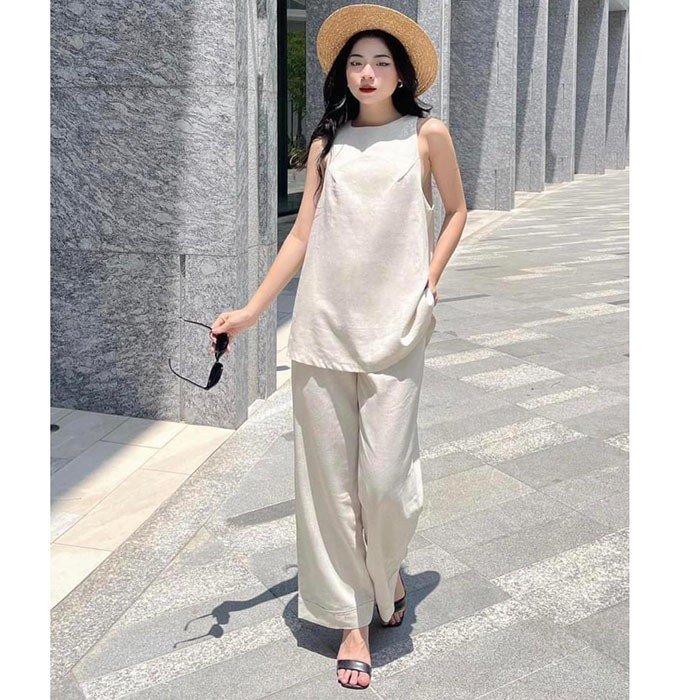 Áo kiểu yếm xẻ lưng Linen Hàn Premium cúc bọc trẻ trung xin xò, có 4 màu lựa chọn