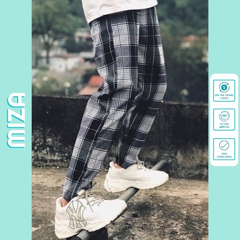 Quần baggy caro ống rộng unisex dáng suông nữ nam vải kaki đen công sở đi học lưng cao ulzzang hàn quốc dây rút đẹp SR02