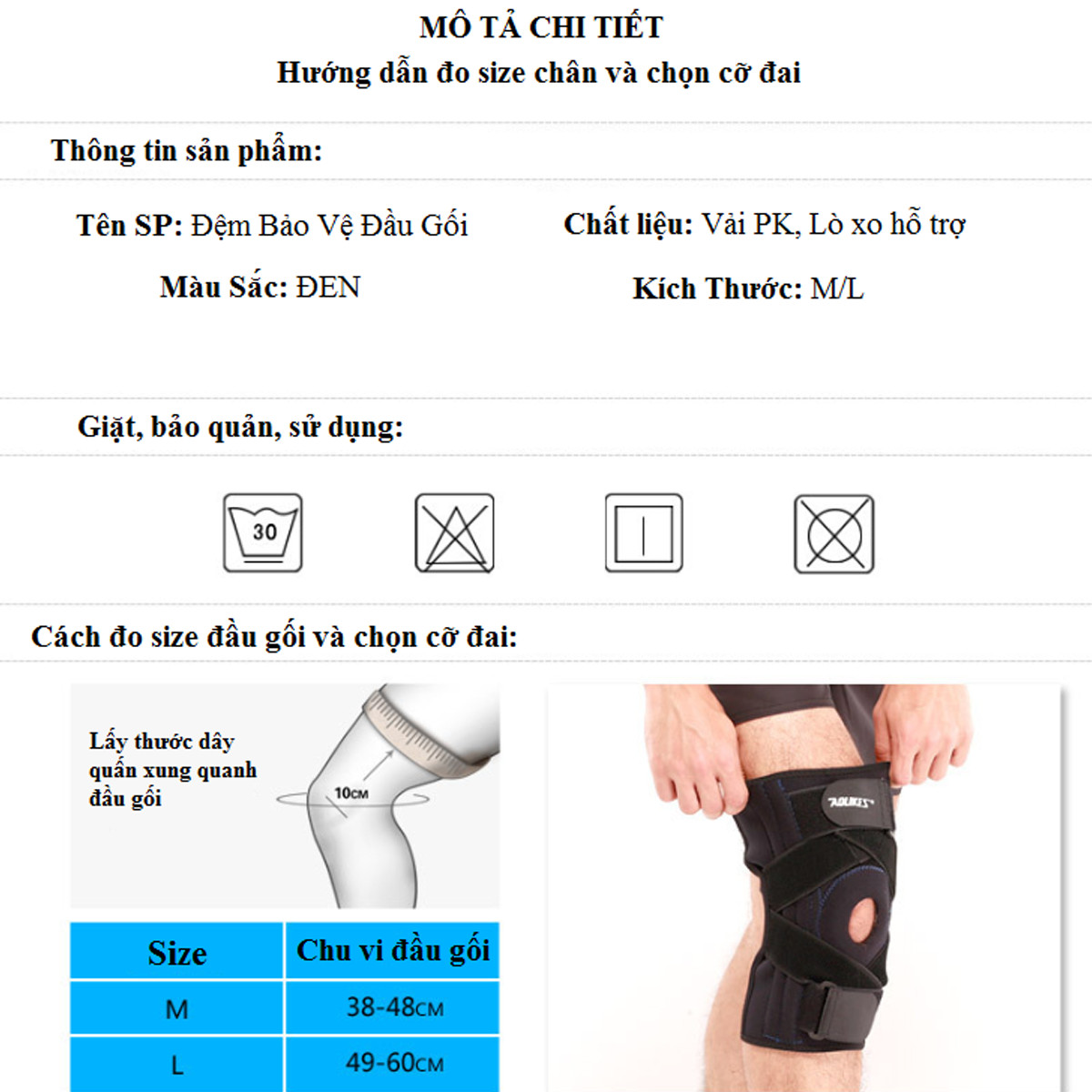 Băng Đai Bảo Vệ Đầu Gối Aolikes Cao Cấp AL02 Chính Hãng miDoctor