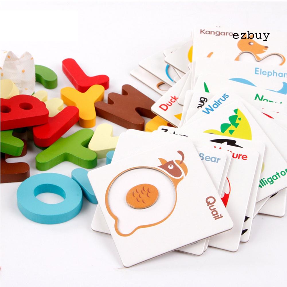 EY-26Pcs Wooden Alphabet Letters Animal Match Puzzles Cards Preshcool Learning Toy