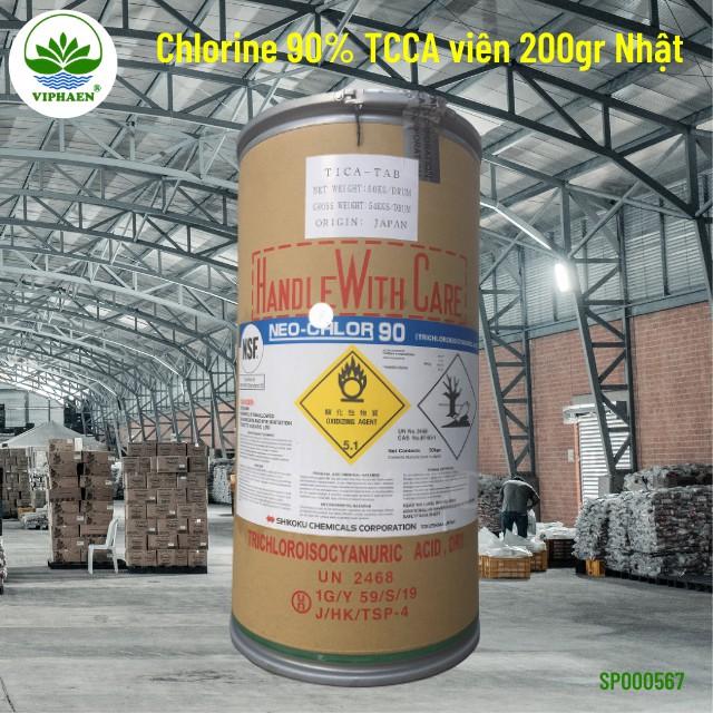 Clorine 90% TCCA viên 200gr Shikoku Nhật, khử trùng nước sinh hoạt, hồ bơi (Thùng 50 Kg)