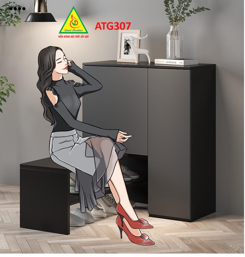 Tủ đựng giày bằng gỗ có ghế ngồi ATG307