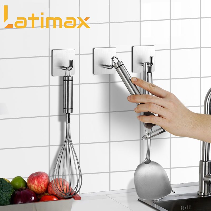 Bộ 4 Móc Dán tường treo đồ Inox 304 Vòi Voi Đế vuông MD07 - Tặng kèm keo dán chuyên dụng Siêu dính