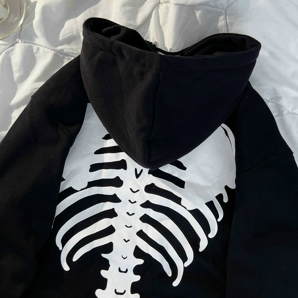 Áo Hoodie Hình Bộ Xương - Khoác Nỉ Có Nón Mũ 2 Lớp -Form Rộng Unisex Hàn Quốc Cặp Đôi Nam Nữ - Chống Nắng Thu Đông - M