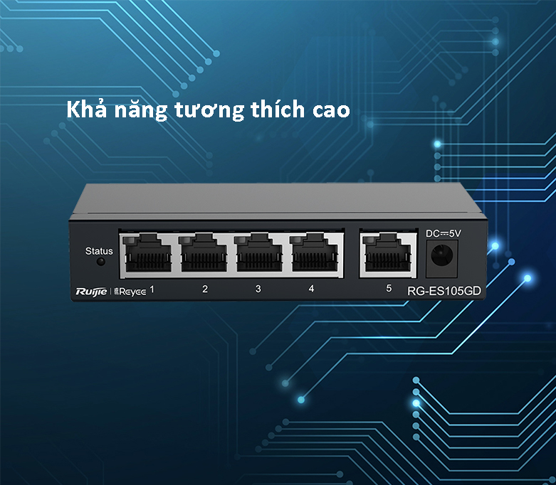 Switch 5 cổng 10/100/1000 BASE-T RUIJIE RG-ES105GD - Hàng Chính Hãng