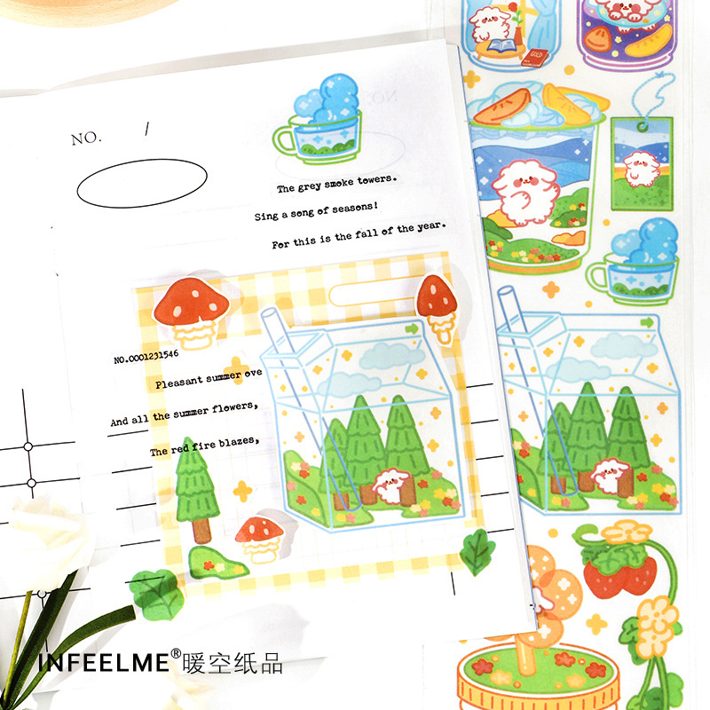 S62 - Dải sticker washi masking tape thế giới đồ ăn dễ thương Infeel.Me trang trí sổ bullet journal