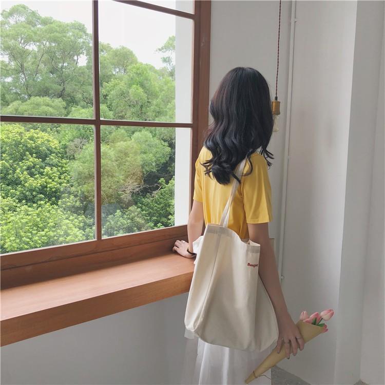 Modi Store MD50- Túi tote vintage size lớn thêu chữ &quot;BONJOUR&quot;