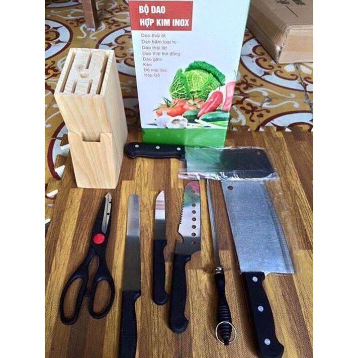 BỘ DAO 8 MÓN KÈM GIÁ CẮM BẰNG GỖ