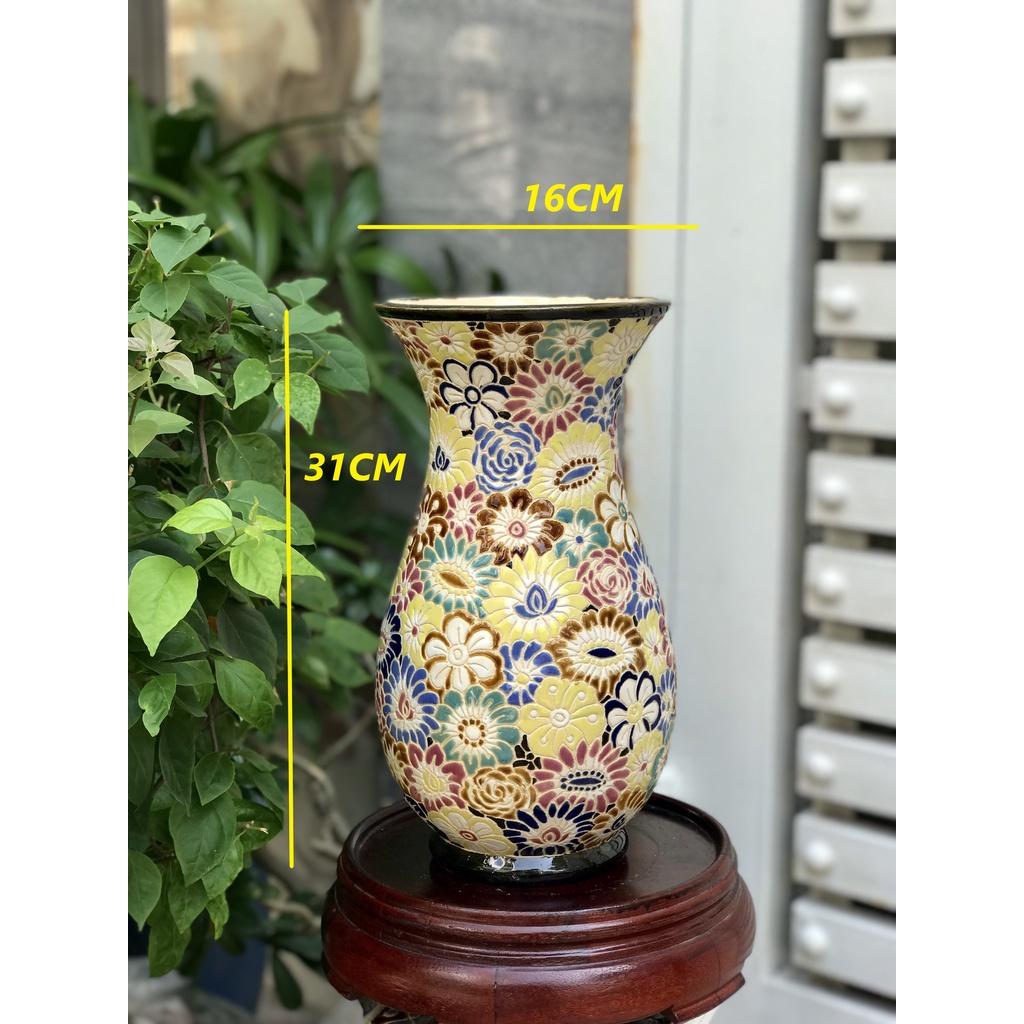 BÌNH HOA BÁCH HOA,RỒNG,PHỤNG THON 31CM GỐM NAM BỘ DECOR TRANG TRÍ, CẮM HOA