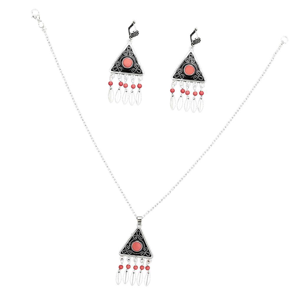 Fashion Retro Women Jewelry Set Bohemian Alloy Tassel Pendants Necklace And Earrings