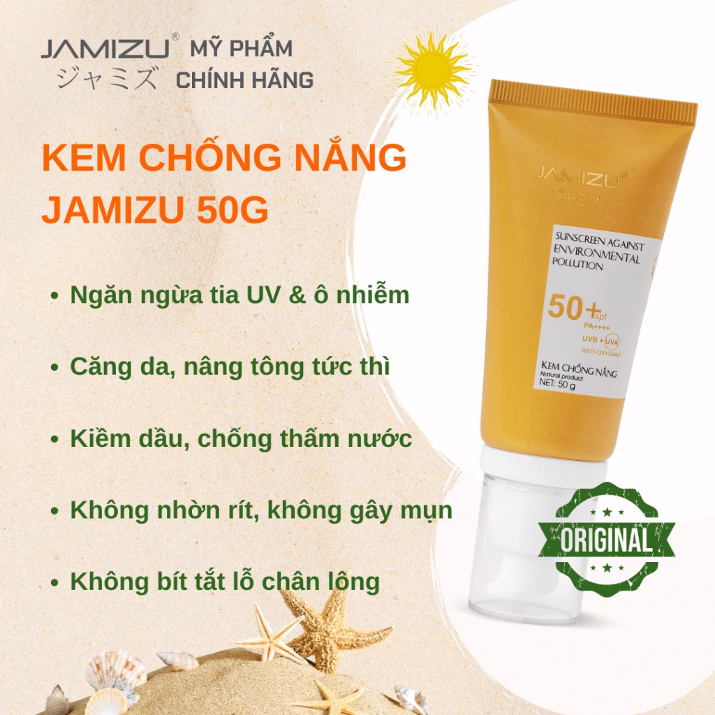 Kem Chống Nắng Chuyên Dùng Cho Da Nhờn Jamizu Nâng Tông, Căng Da, Kiềm Dầu, Chống Trôi Nước SPF 50+/PA+++ 50ml