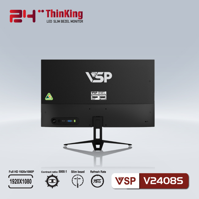 Màn hình Phẳng Tràn viền Gaming 24inch VSP V2408S [ĐEN] (23.8&quot; VA FHD 75Hz, HDMI+VGA) - Hàng chính hãng TECH VISION phân phối