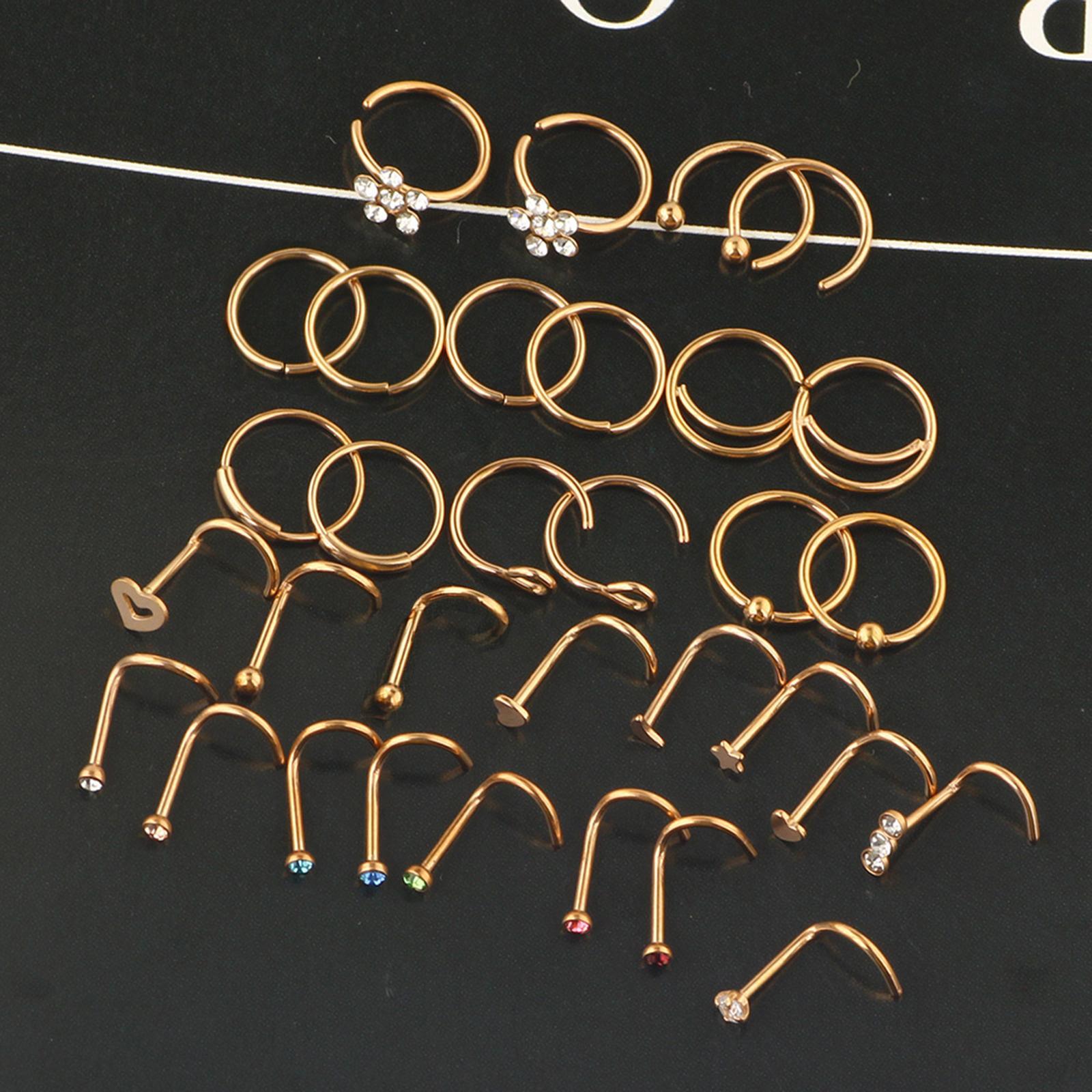 32 Pieces Nose Rings Hoop Studs Piercing Jewelry Set for Women Men Girls