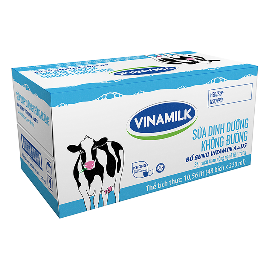 Thùng 48 Bịch Sữa Dinh Dưỡng Vinamilk Không Đường (220ml / Bịch)