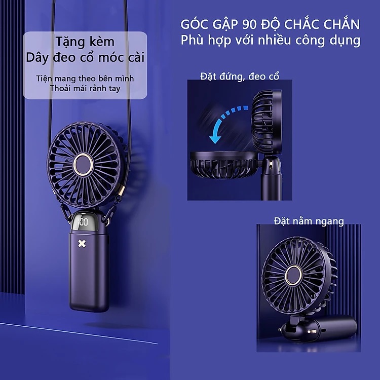 Quạt Mini Cầm Tay DS18 Gấp Gọn Để Bàn, Đeo Cổ, Sử Dụng Liên Tục Lên Đến 24 Tiếng, Pin Lithium Lõi Kép