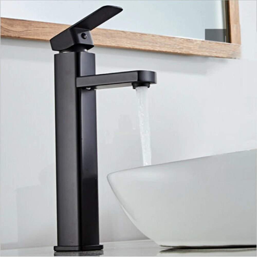 Vòi lavabo Vuông Nóng Lạnh Mạ Đen Inox 304 Schmidt - Tặng Kèm Bộ Dây Cấp Nước Nóng Lạnh 40 cm - Hàng Chính Hãng