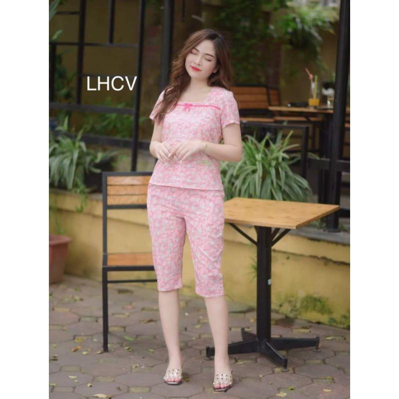 Đồ bộ mặc nhà cổ vuông nơ hồng
