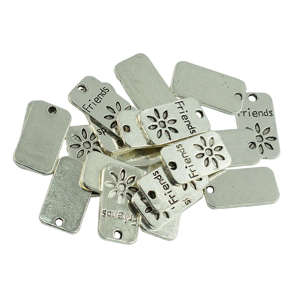 20 Pieces Alloy Rectangle Flower Pendants Charms Findings for DIY Jewelry Making