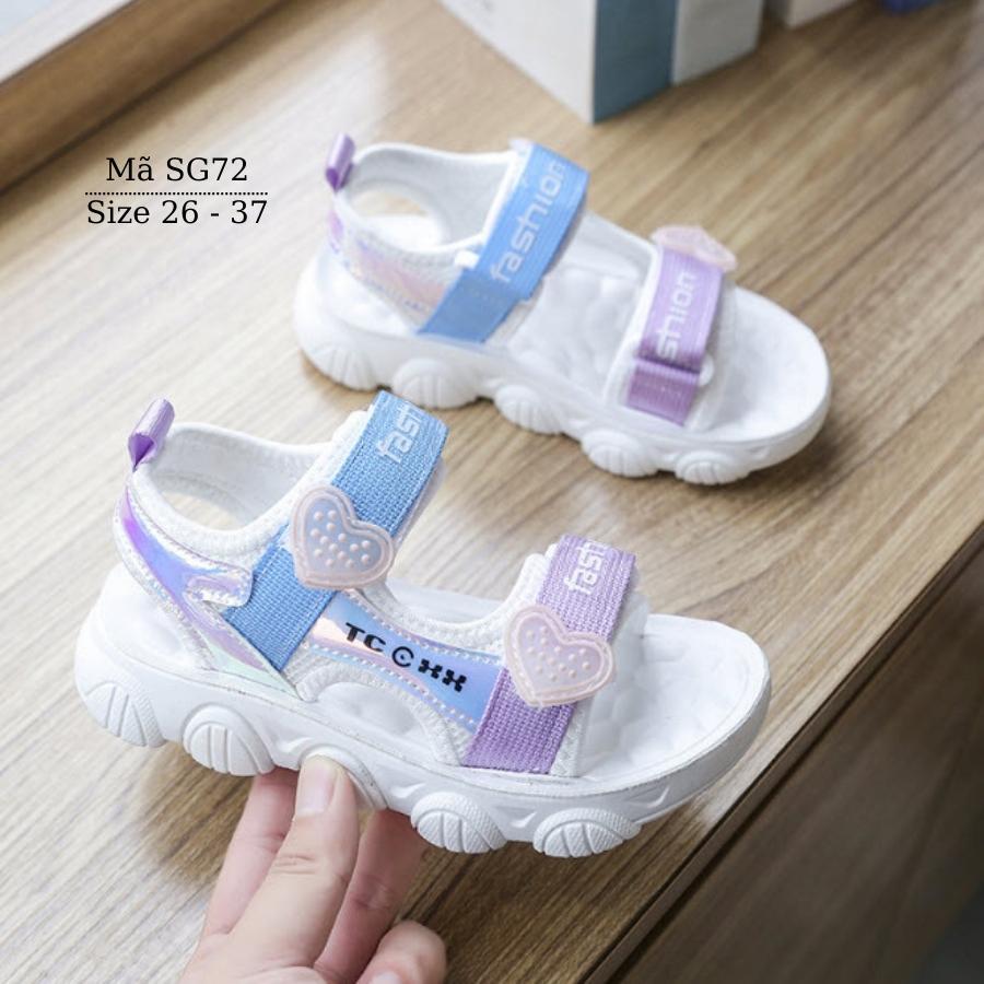 Dép quai hậu sandal bé gái 3 đến 12 tuổi êm thoáng màu tím xanh trắng quai ngang thể thao khỏe khoắn và năng động SG72