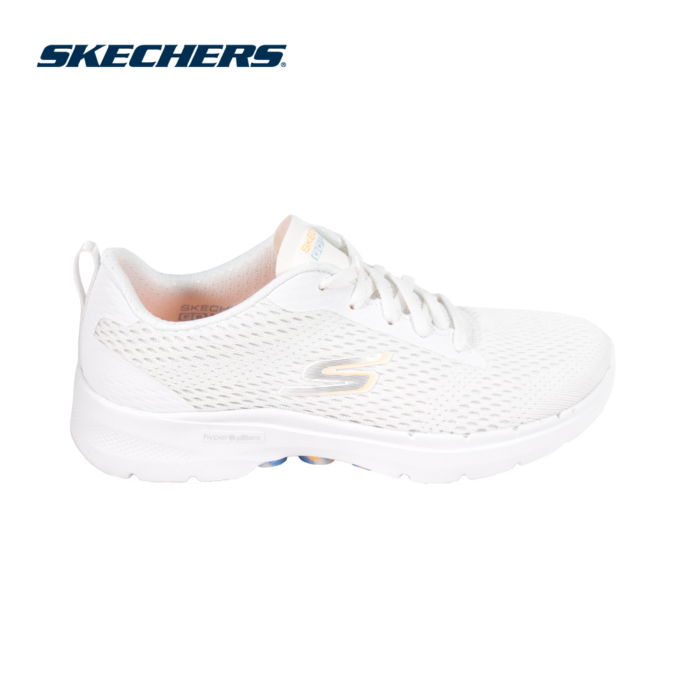 Skechers Nữ Giày Thể Thao Đi Bộ Giặt Máy Được, Tập Gym, Đi Học, Đi Làm, Thường Ngày GOwalk 6 High Energy Walking Air-Cooled Goga Mat Dual-Density, Hyper Pillar Technology, Machine Washable, Ortholite, Ultra Go, Vegan - 124619-WLB