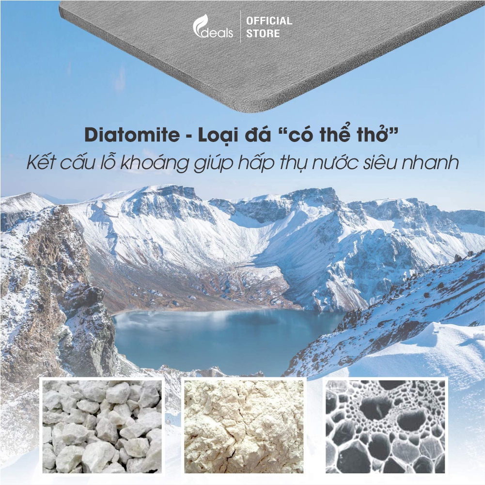 Thảm đá Diatomite Tây Á siêu hút nước ECODEALS loại cao cấp - Siêu hấp thụ nước, chống trượt, kháng khuẩn và nấm mốc - Kích thước 60x39 cm