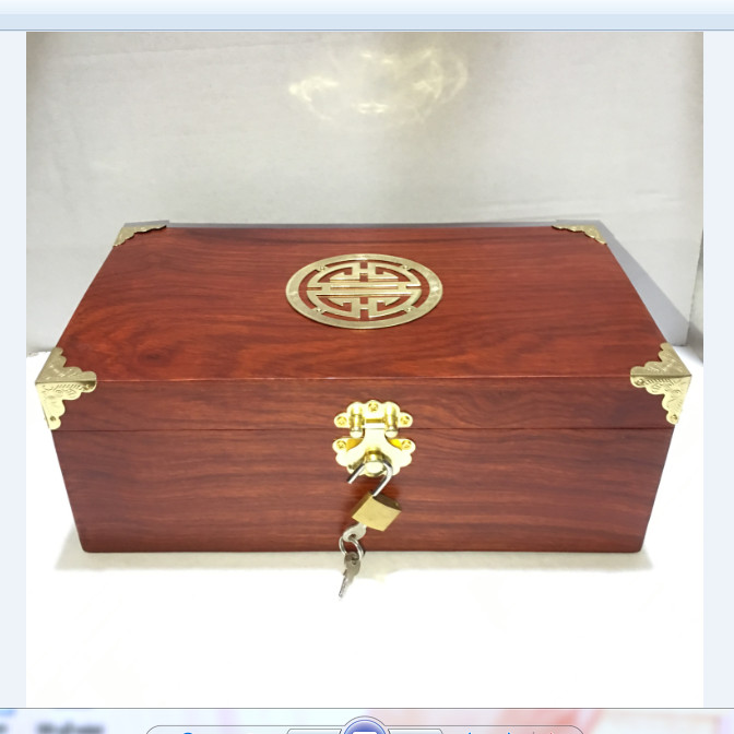 Hộp đựng con dấu, đựng đồ trang sức mặt chữ thọ gỗ Hương size 26cm kèm khóa mini