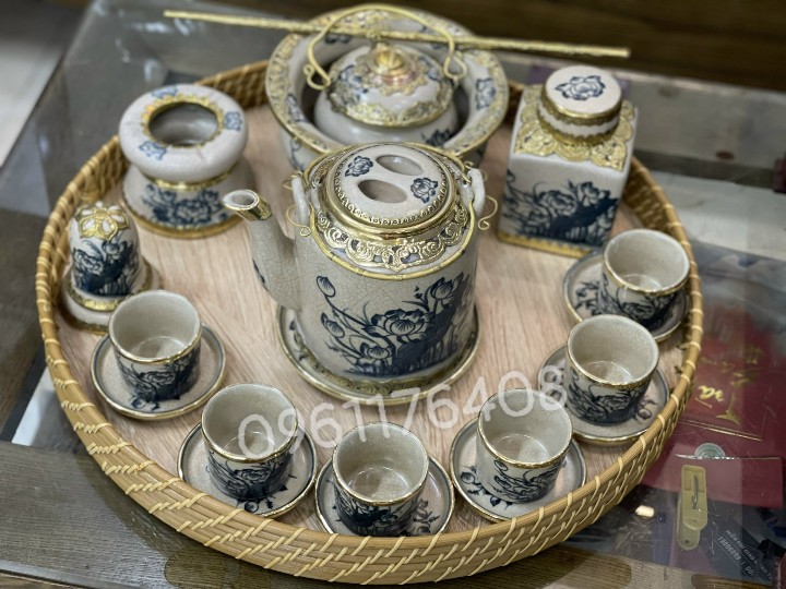 Bộ ấm nước ấm tích men rạn cổ gốm sứ Bát Tràng