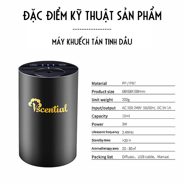 Máy Khuếch Tán Tinh Dầu VSL19 Vscential  Tặng Kèm 2 Chai Tinh Dầu 10ml