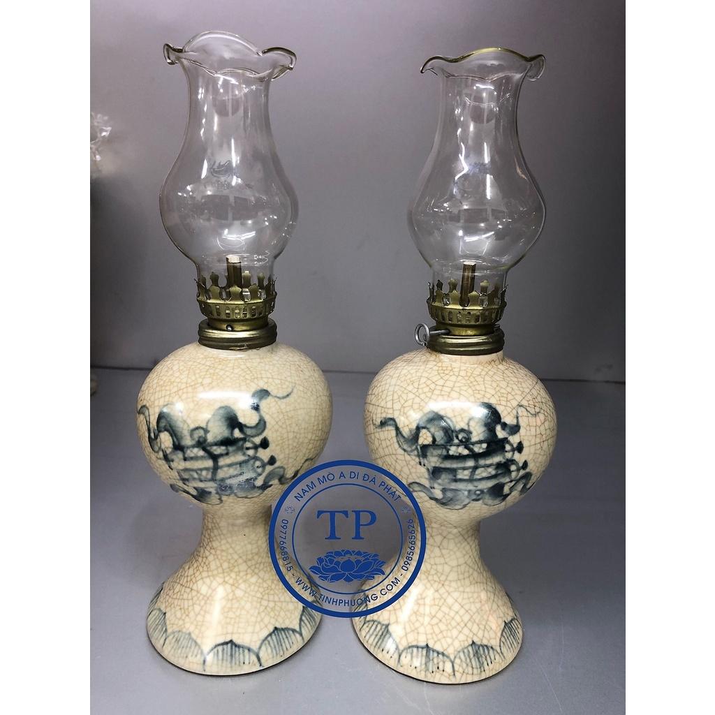 COMBO 2 CHIẾC ĐÈN THỜ ĐỐT DẦU BẰNG SỨ MEN RẠN BÁT TRÀNG VẼ MÂY KH182643