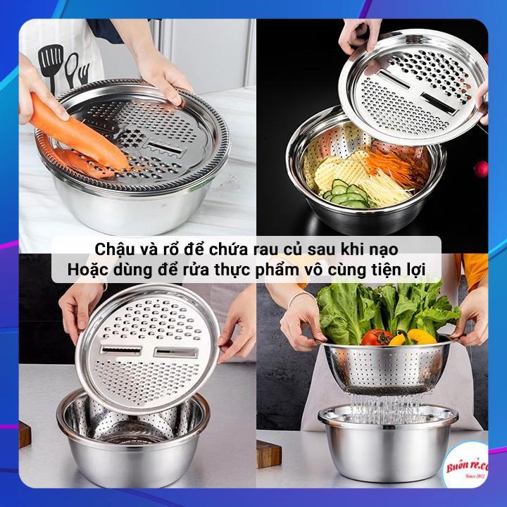 Bộ bào nạo rau củ kiêm rổ và chậu Inox Cao cấp đa năng