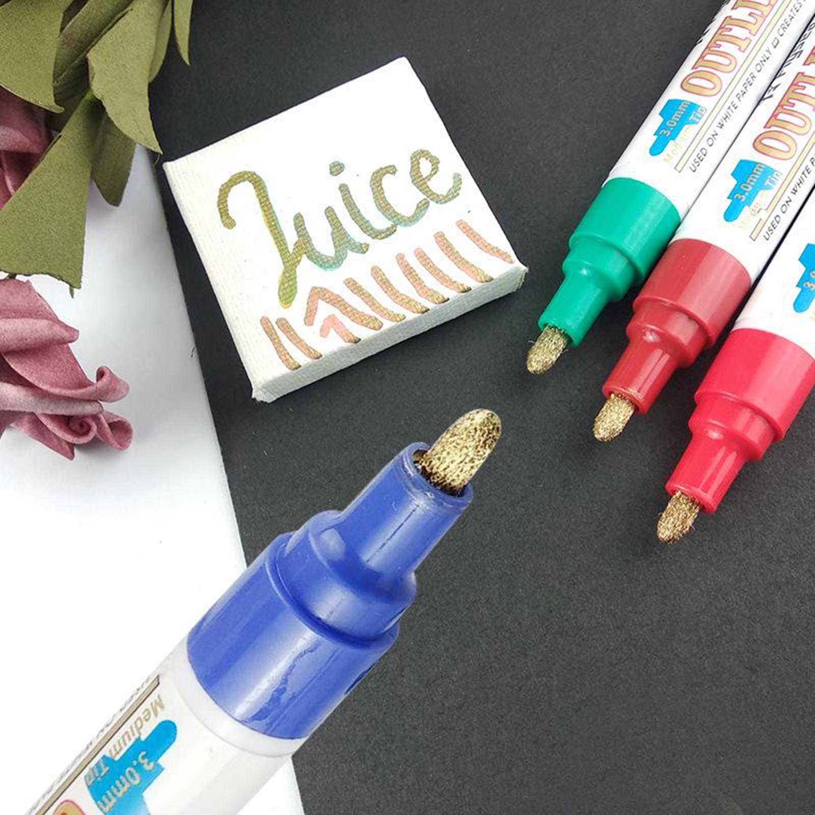 Double Line Outline Pens 12 Colors Self Outline Metallic Markers Double Line Pen for Giftcard Writting Drawing Journal DIY