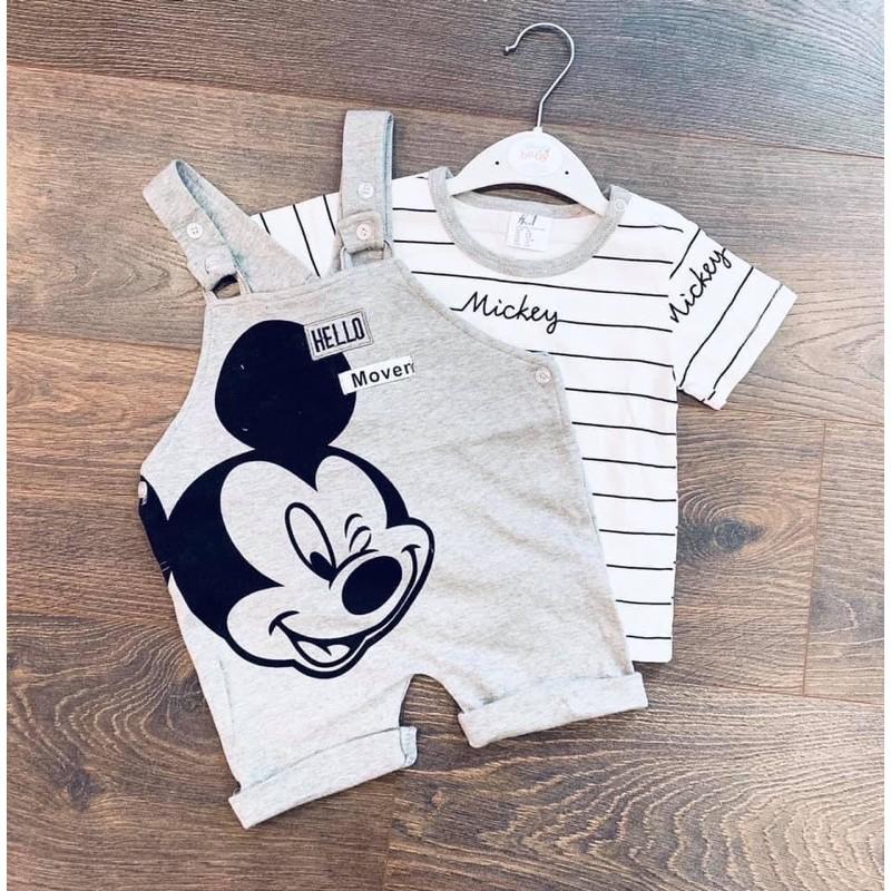 SET YẾM XÁM MICKEY MIX ÁO KẺ CHO BÉ