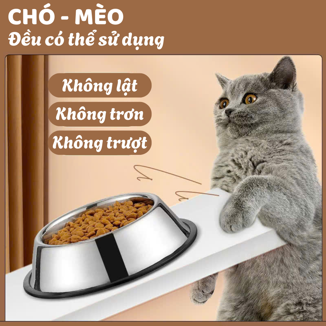 Bát ăn cho chó, mèo, thú cưng - Chất liệu thép không gỉ - Mẫu inox đơn giản dễ vệ sinh - Size nhỏ 18cm