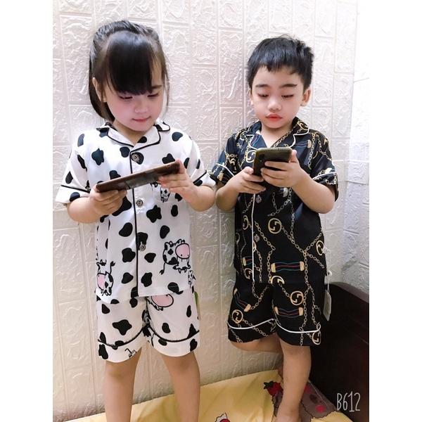 bộ pijama lụa cộc tay quần đùi bé trai hàng quảng châu cao cấp sz 10-20kg