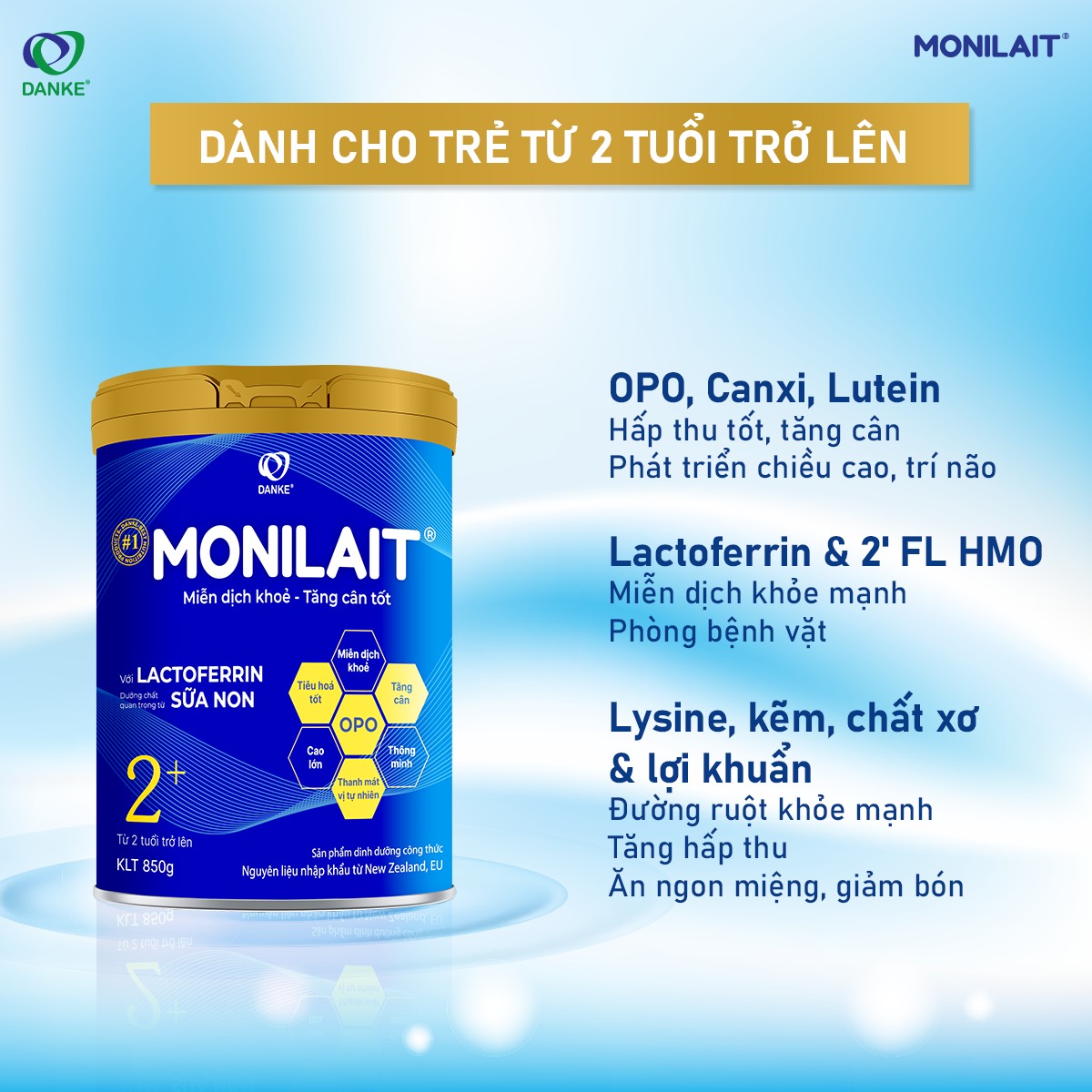 Monilait Lactoferrin 2+ ( lon 380g )