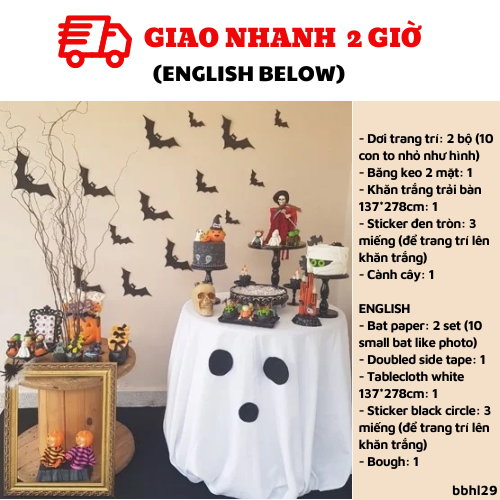 Bộ phụ kiện dơi trang trí Halloween bbhl29